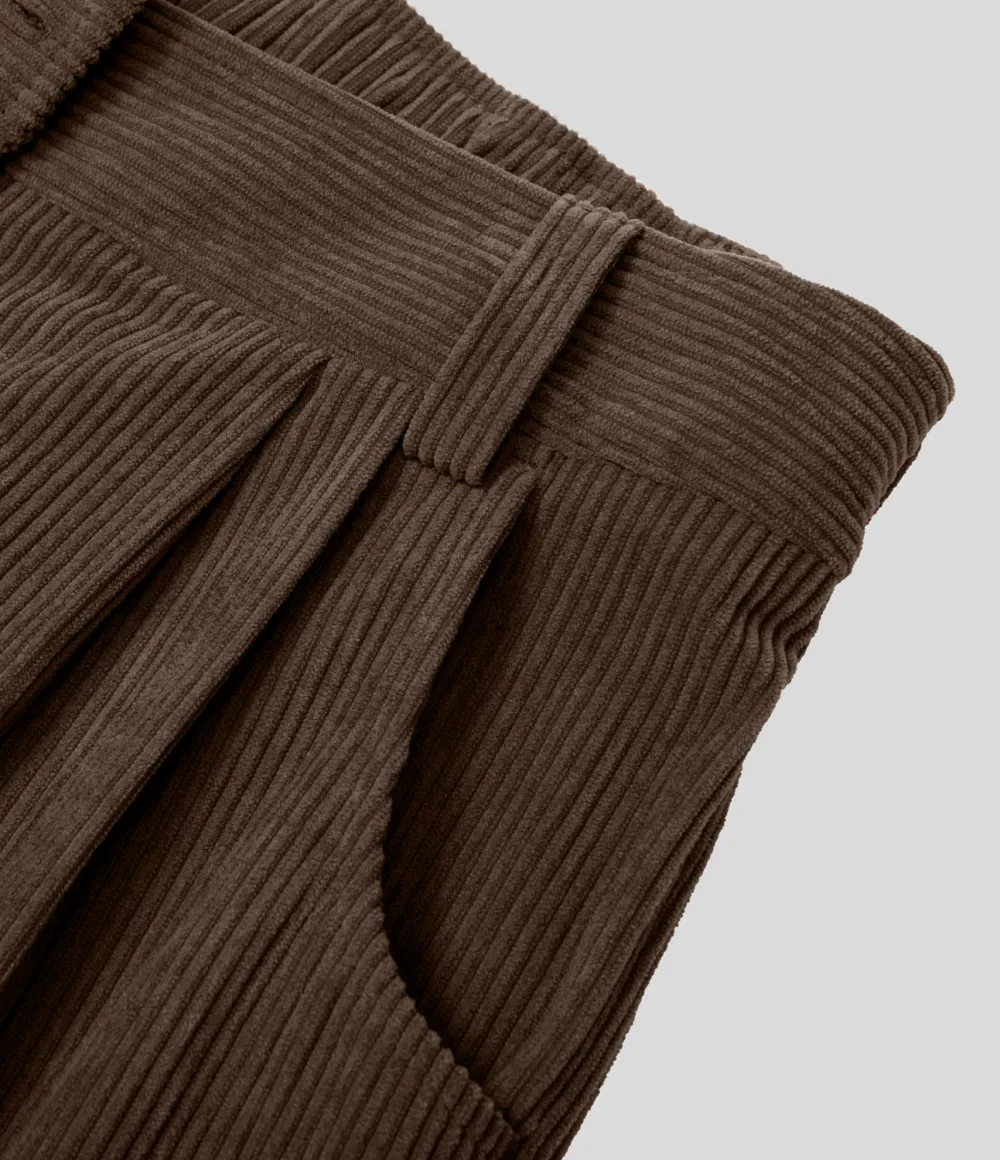 Mid Rise Button Zipper Side Pocket Corduroy Casual Pants