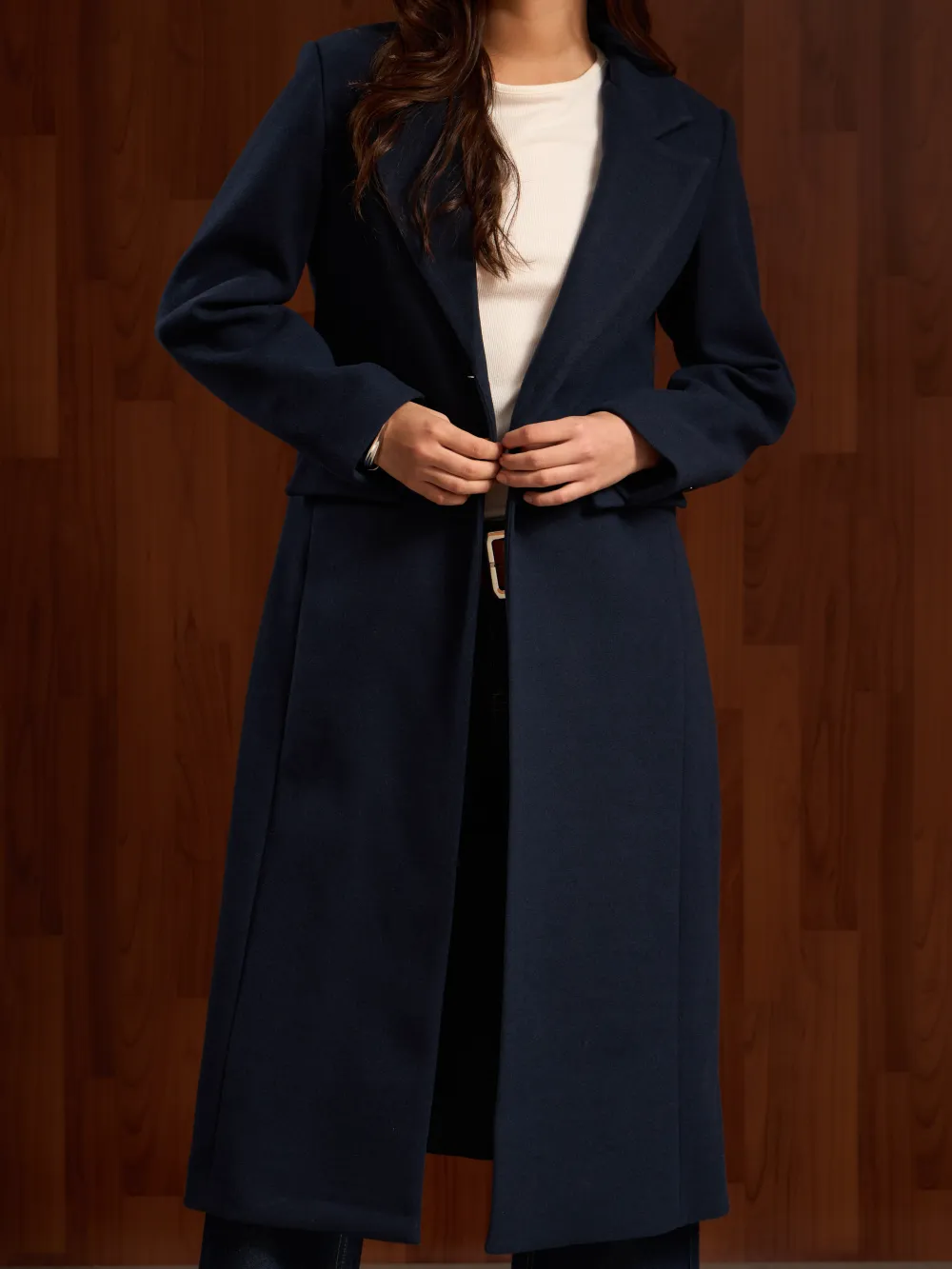 Long Double-Breasted Slim-Fit Coat