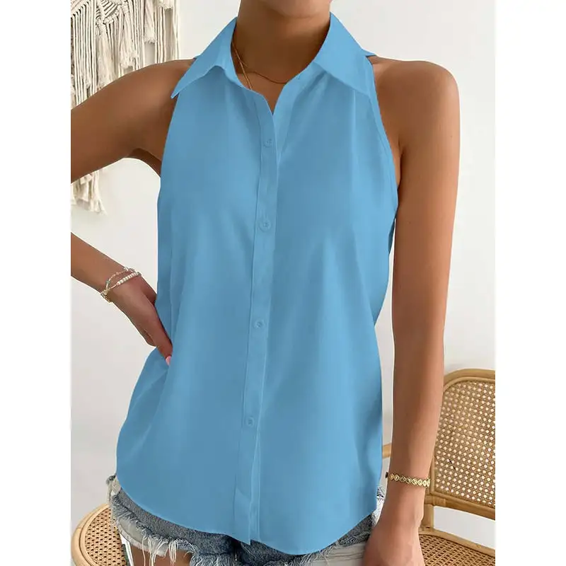 Women's Split-Hem Lapel-Collar Relaxed Blouse