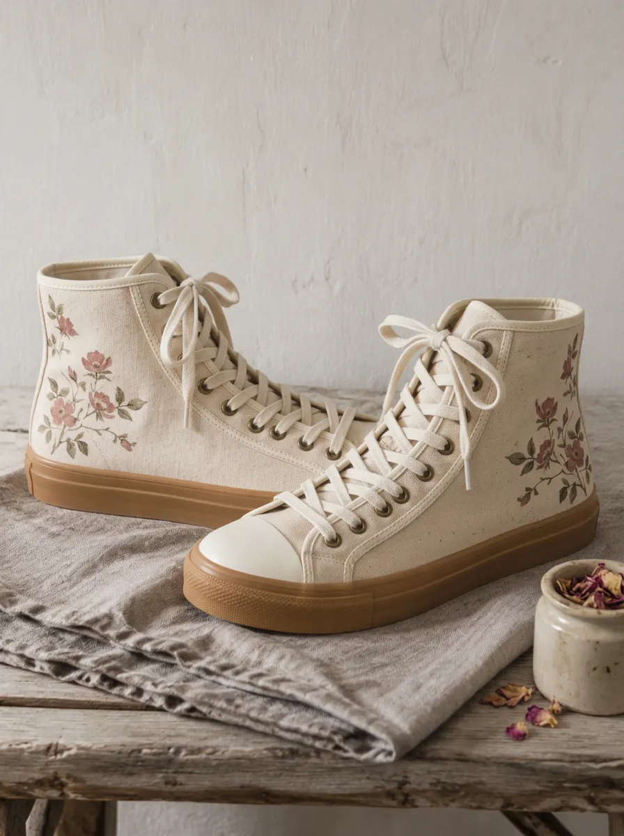 Unisex Floral Lover Vintage Rose Printed Canvas High Top Shoes
