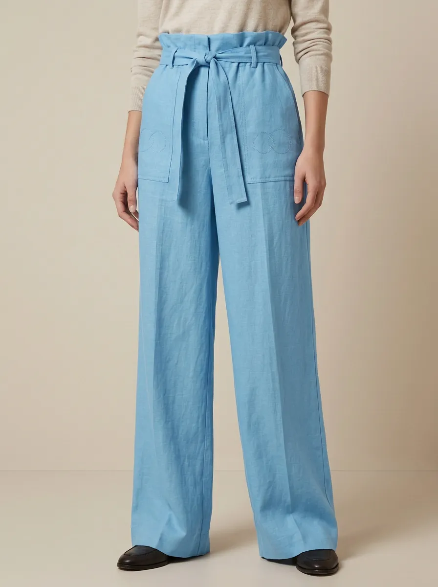 Smart Casual Belted High Rise Wide Leg Pants