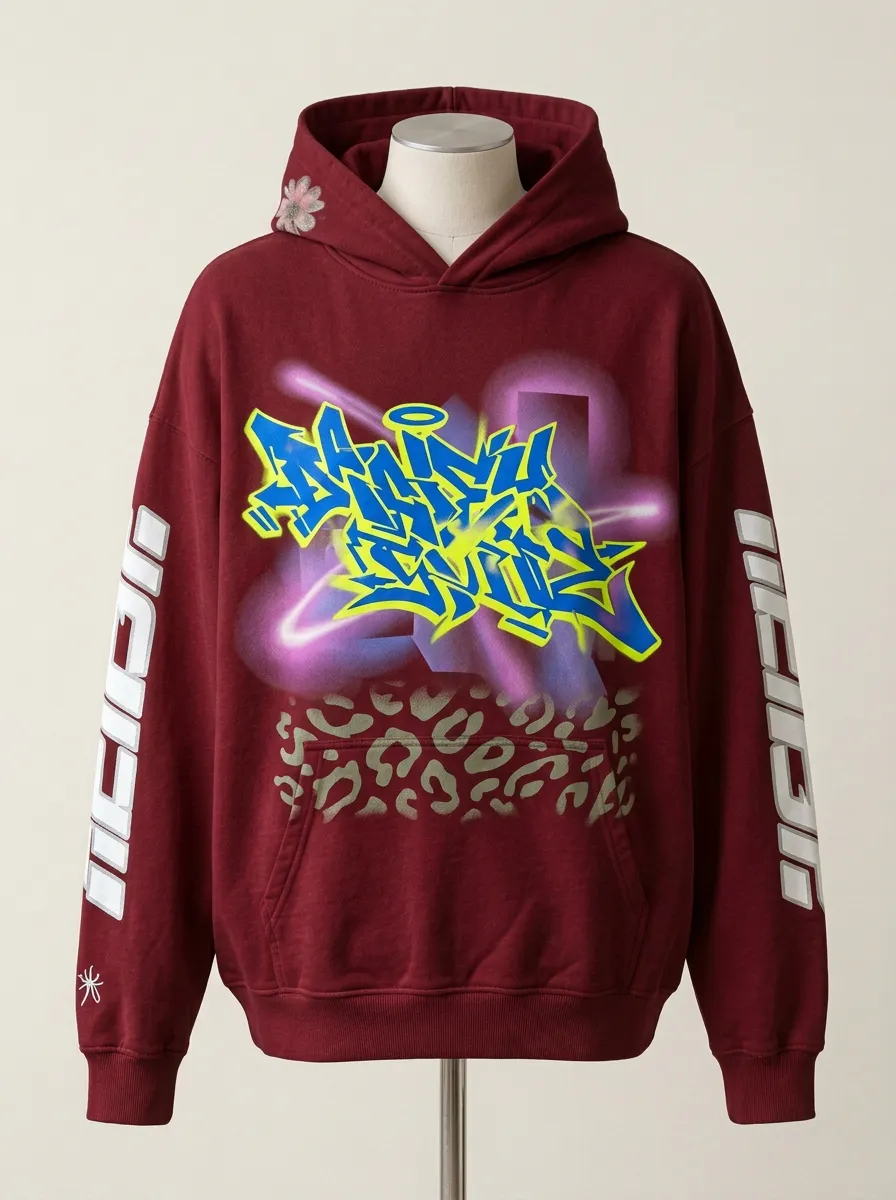 Unisex Streetwear Graffiti Leopard Print Graphic Pattern Mix Hoodie