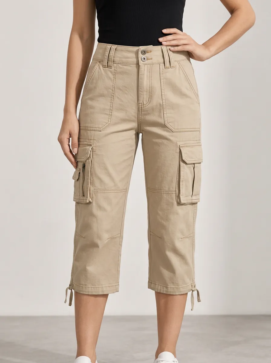 Women's Outdoor Multi Pocket Drawstring Capri Cargo Pants
