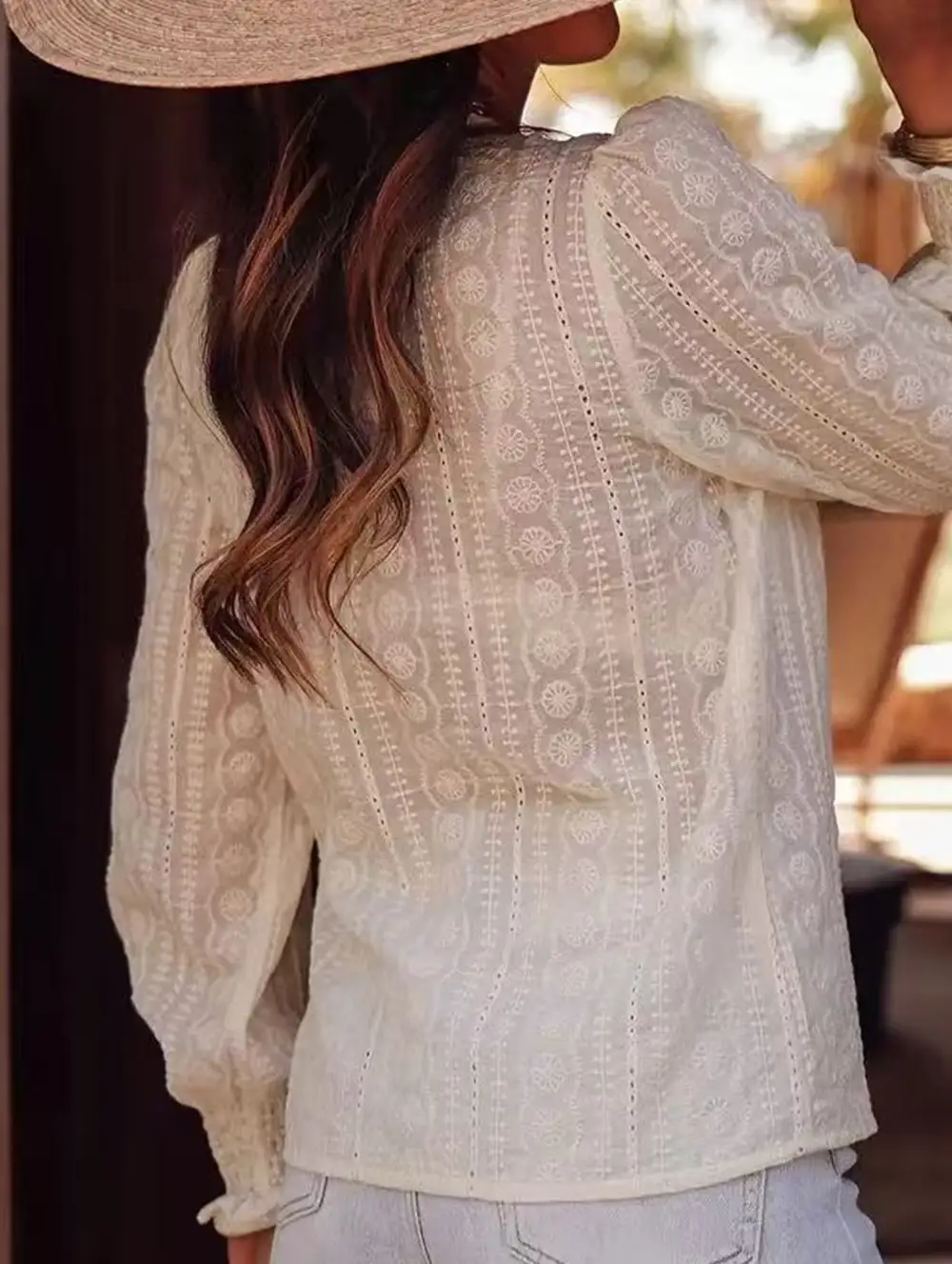 V Neck Design Long Sleeve Blouse
