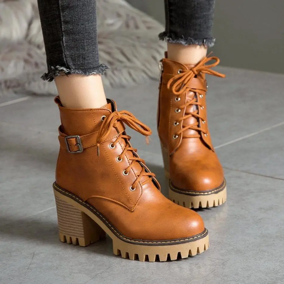 Block-Heel Combat Boots Side-Zips
