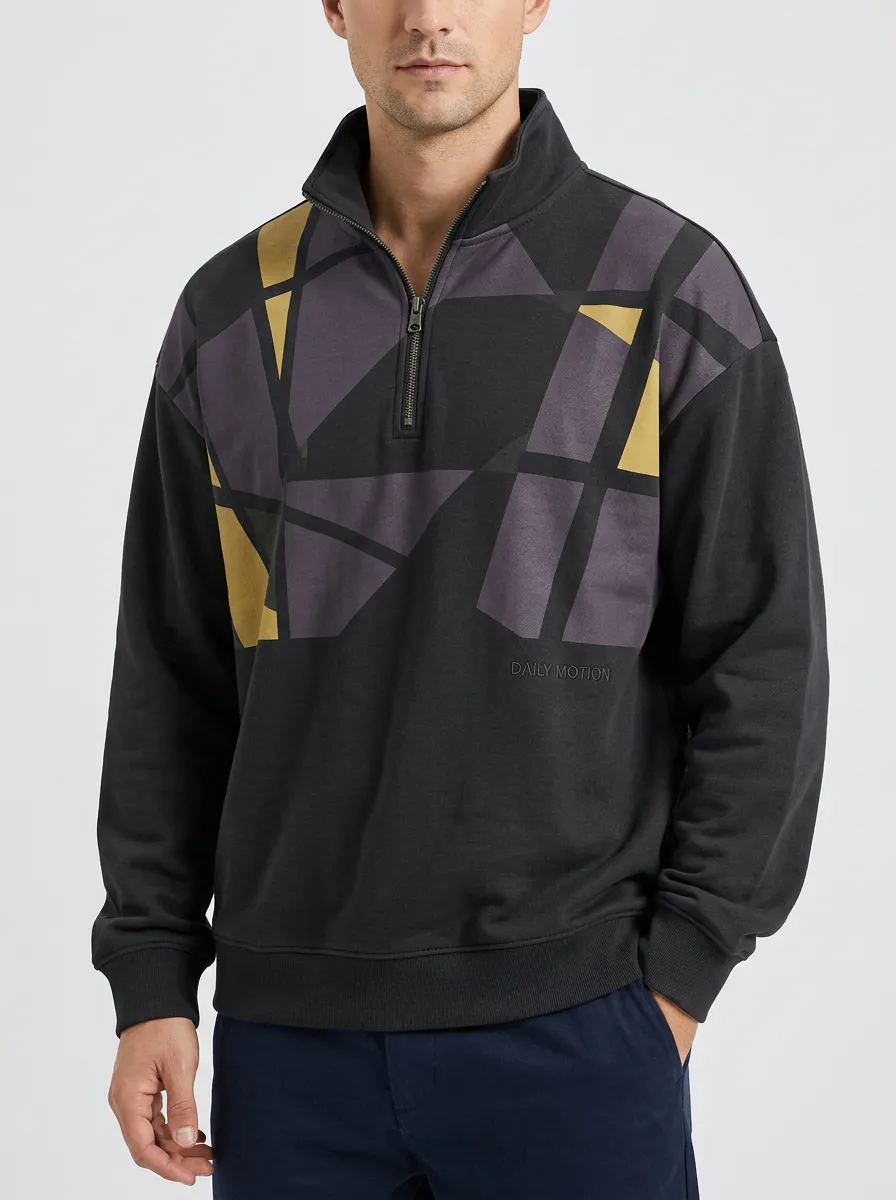 Casual Half-Zip Geometric Abstract Men's Half-Zip Sweatshirt