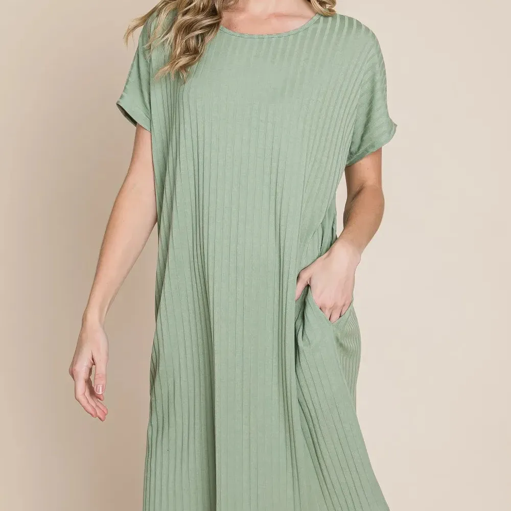 Ribbed Round Neck Short Sleeve Dress