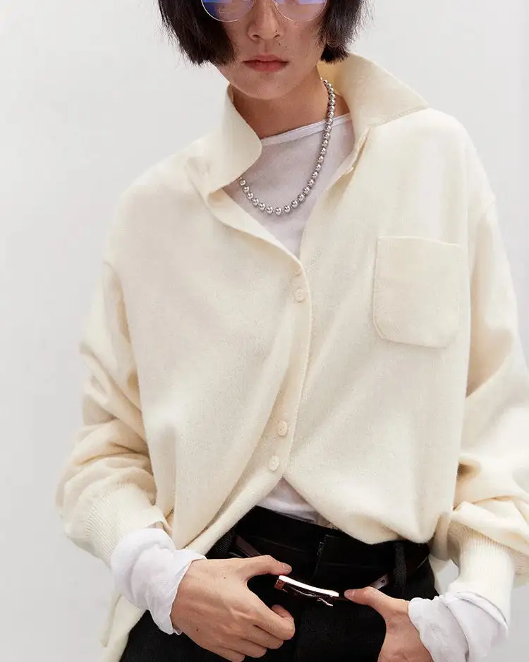 Cashmere Button-Front Turn-Down-Collar Longline Cardigan