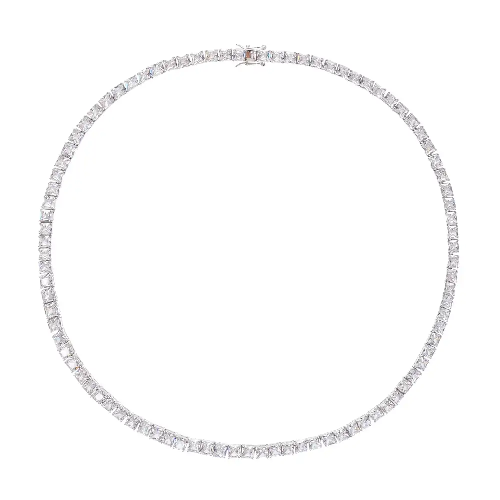 Silver Tone Square Cut Crystal Embellished Necklace