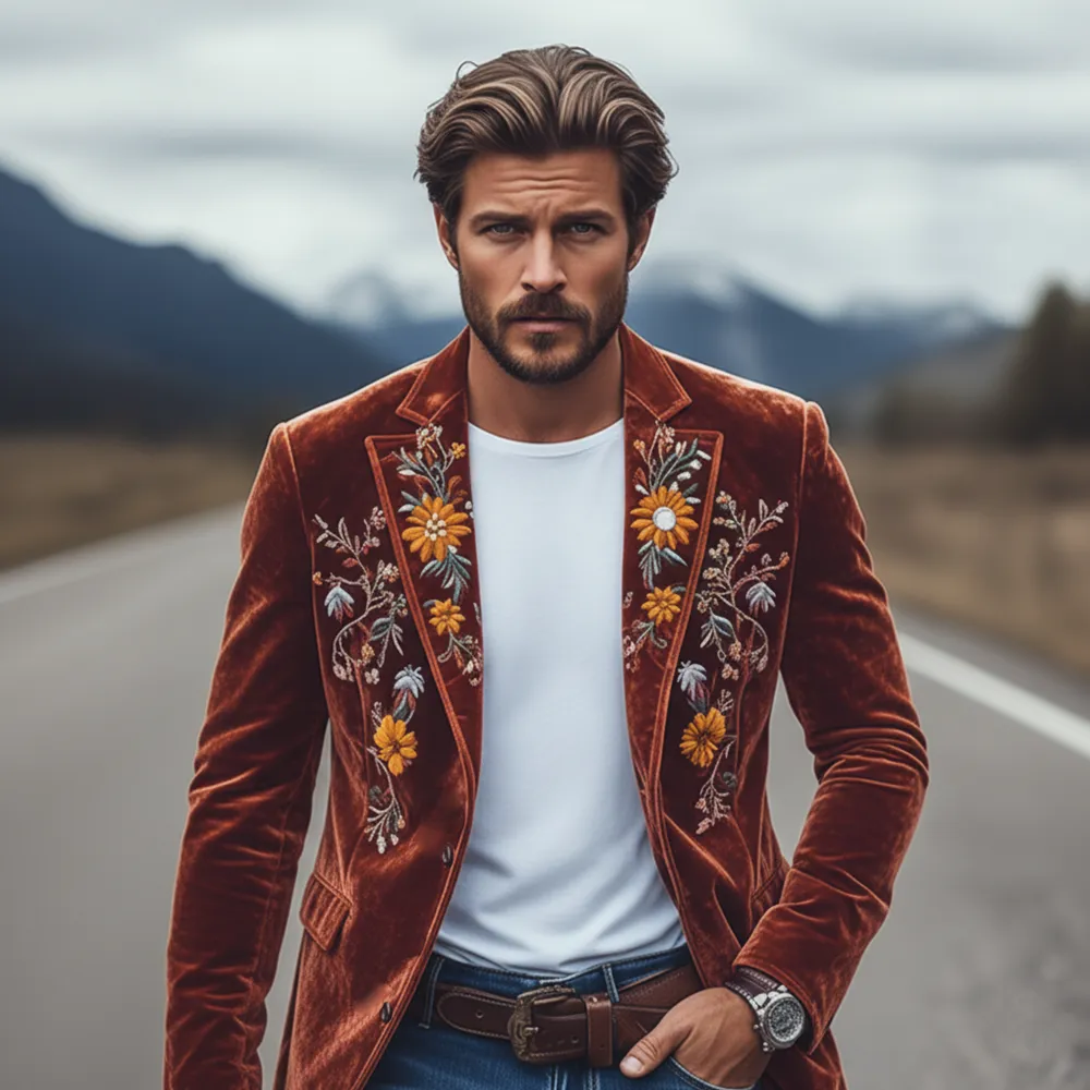 Structured Button Velvet Blazer