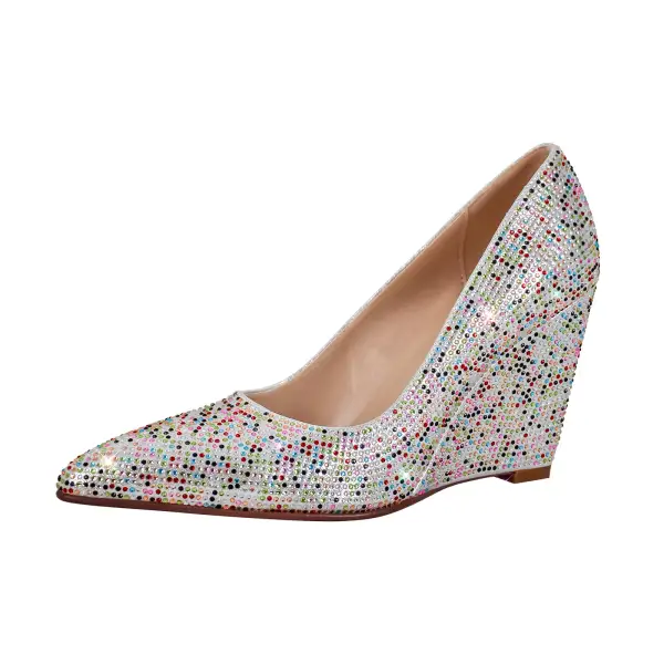 Rhinestone Pointed Toe Mid Heel Pumps