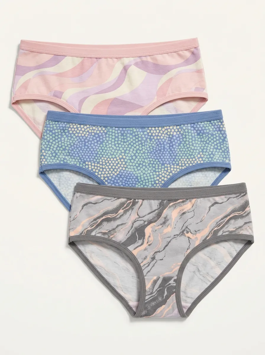 Women's Abstract Patterned Wave Dot Marble Printed Three Pack Panties