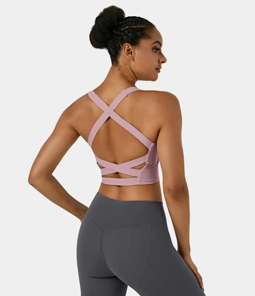 Softlyzero Airy Square Neck Backless Crisscross Cropped Cool Touch Yoga Tank Top-UPF50+