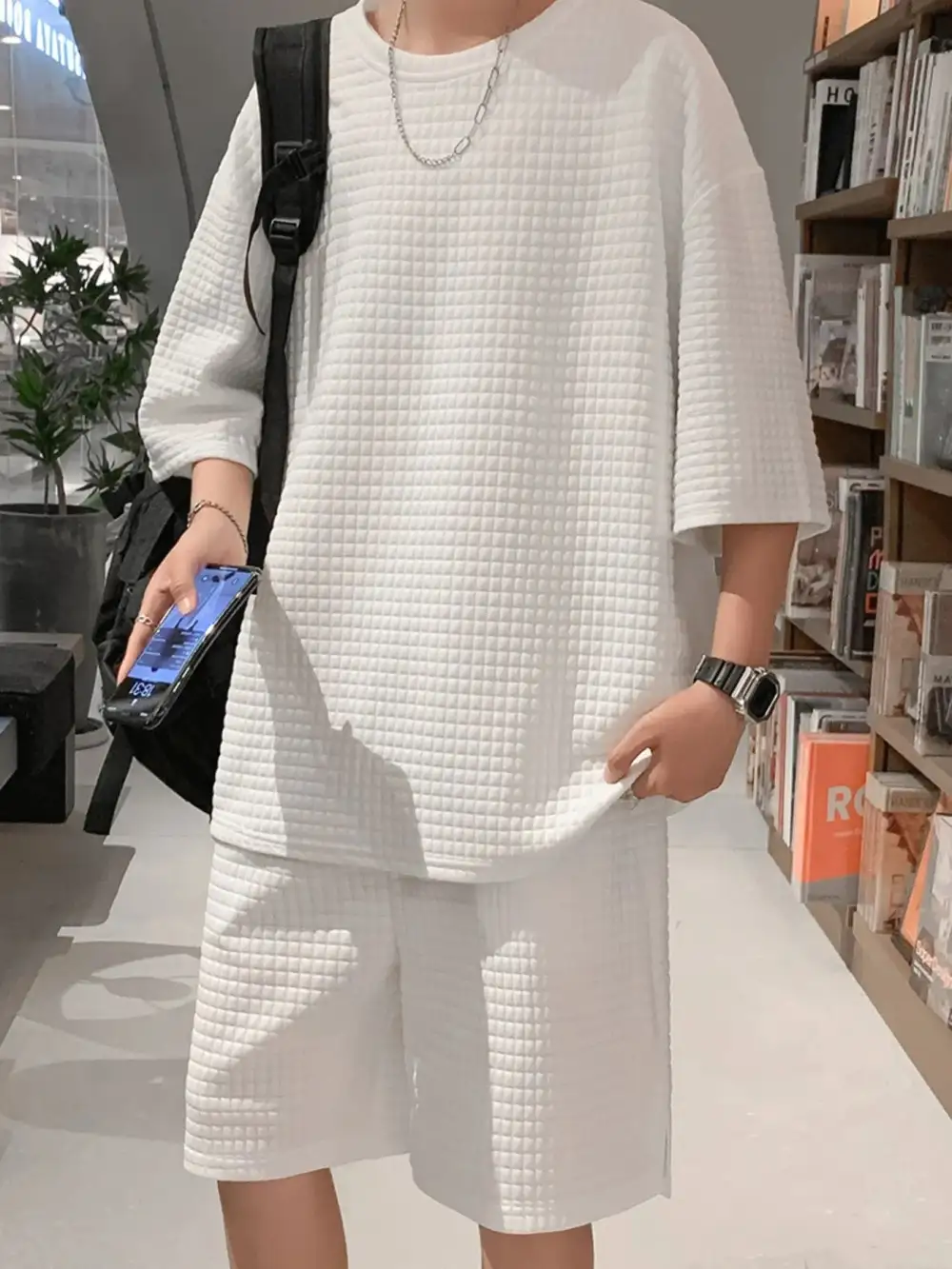 Short Sleeve Textured T-Shirt And Shorts Set