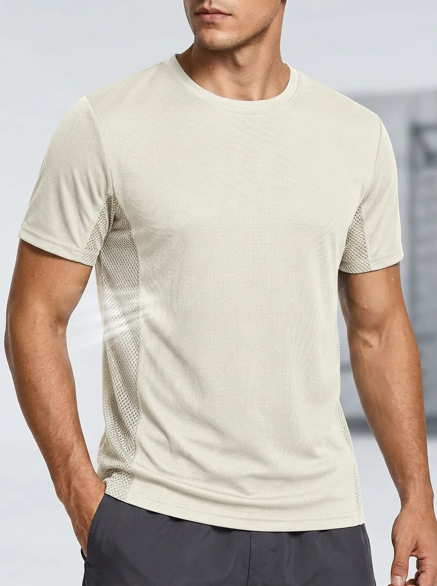 Mesh-Panel Side-Panel Active Men's Crewneck Athletic T-Shirt