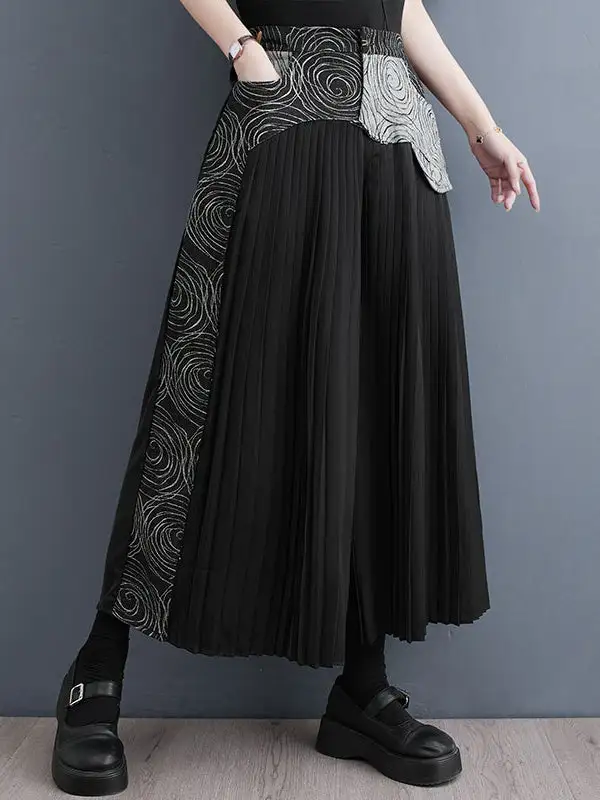 Women's High Waist Pleated Patchwork Wide Leg Pants