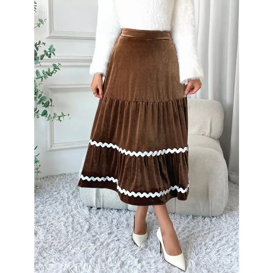 Velvet Tiered Midi Skirt
