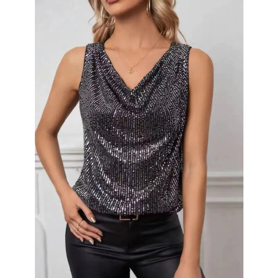 Sequin Cowl Neck Tank