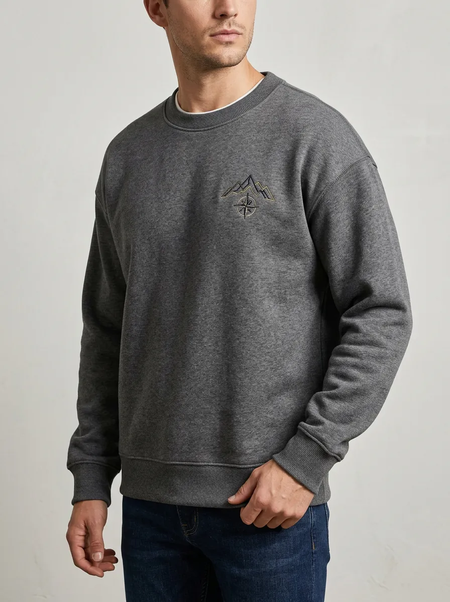 Men's Charcoal Grey Outdoor Mountain Compass Fleece Sweatshirt