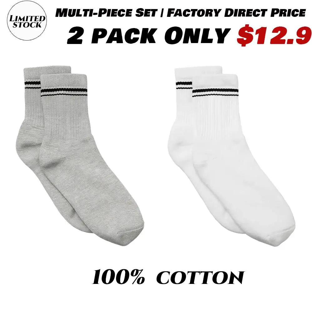 2 PACK Unisex Half-Crew Throwback Sock