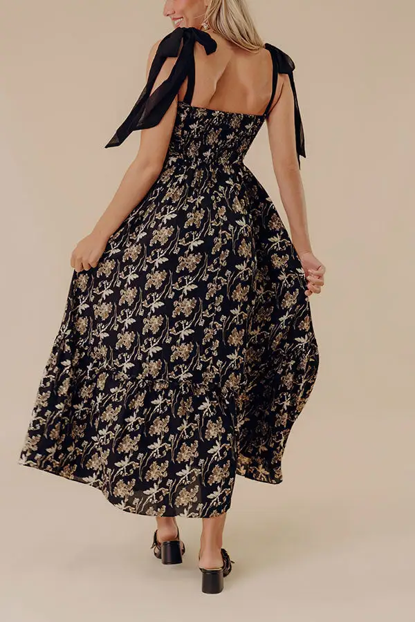 Country Estate Floral Midi Dress In Black