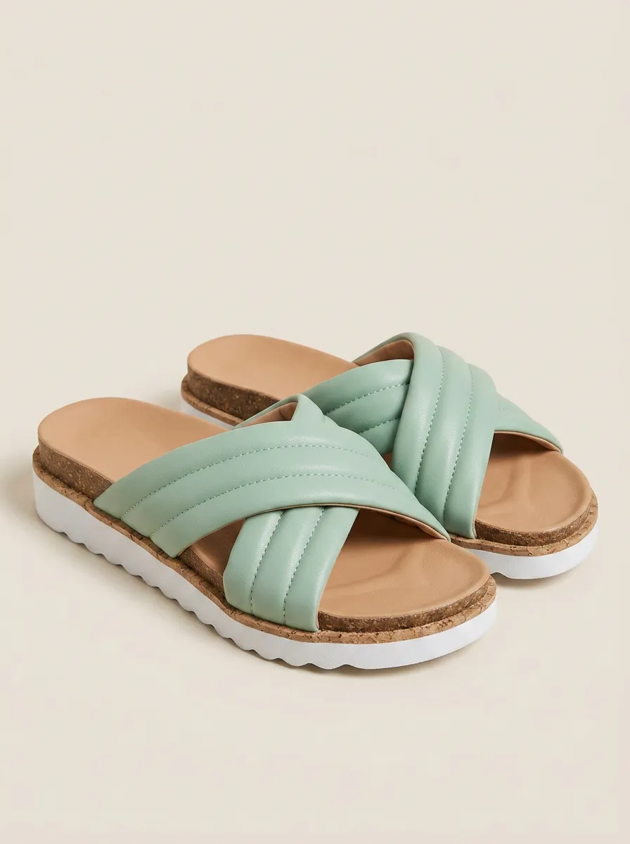 Everyday S Quilted Cross Strap Cork Platform Sandals