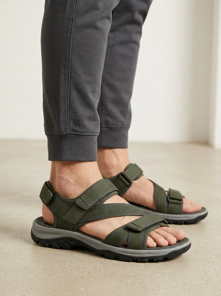 Men's Outdoor Hiking Olive Green Adjustable Strap Sandals