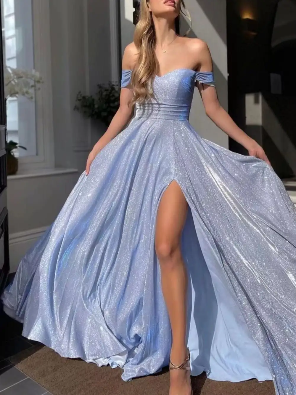 Off Shoulder High Slit Maxi Dress