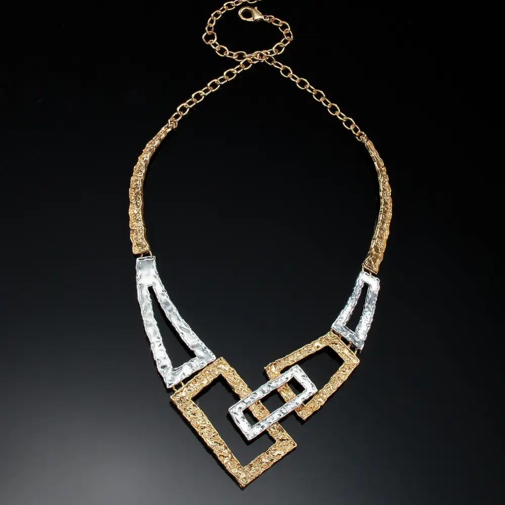 Pewter Hammered Heart Statement Necklace