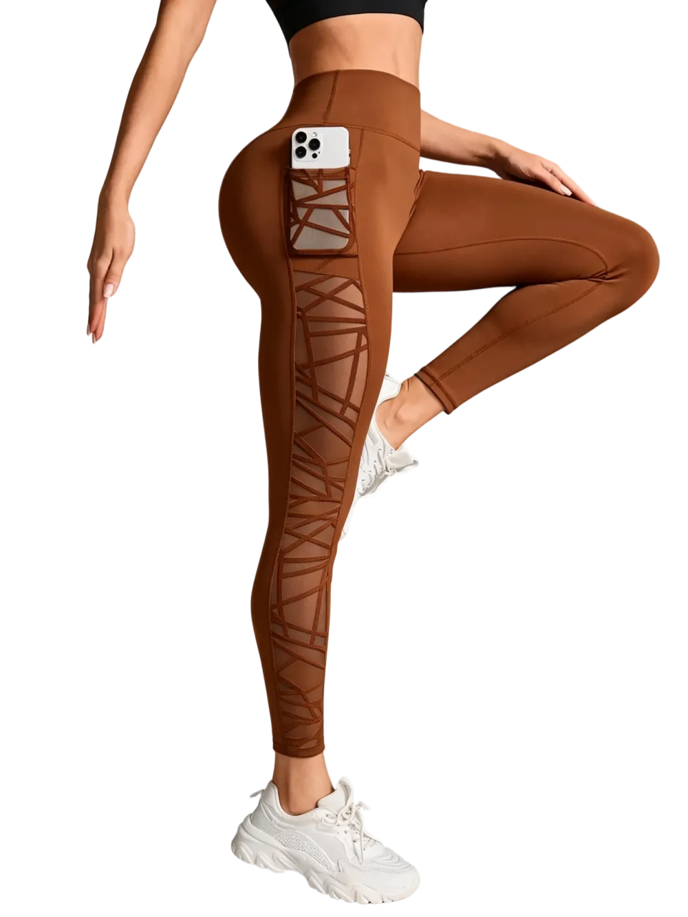 Women's Contrast Mesh Sheer Cut Out Leggings