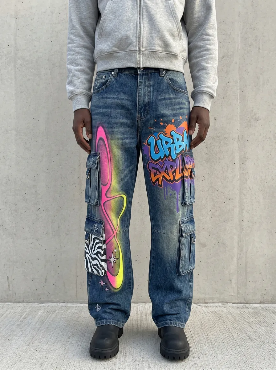 Men's Streetwear Urban Explore Graffiti Graphic Cargo Jeans