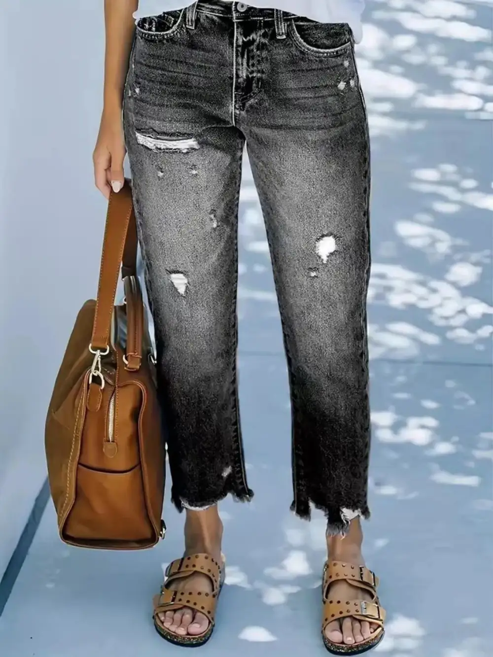 Soft Straight Leg Distressed Denim Jeans