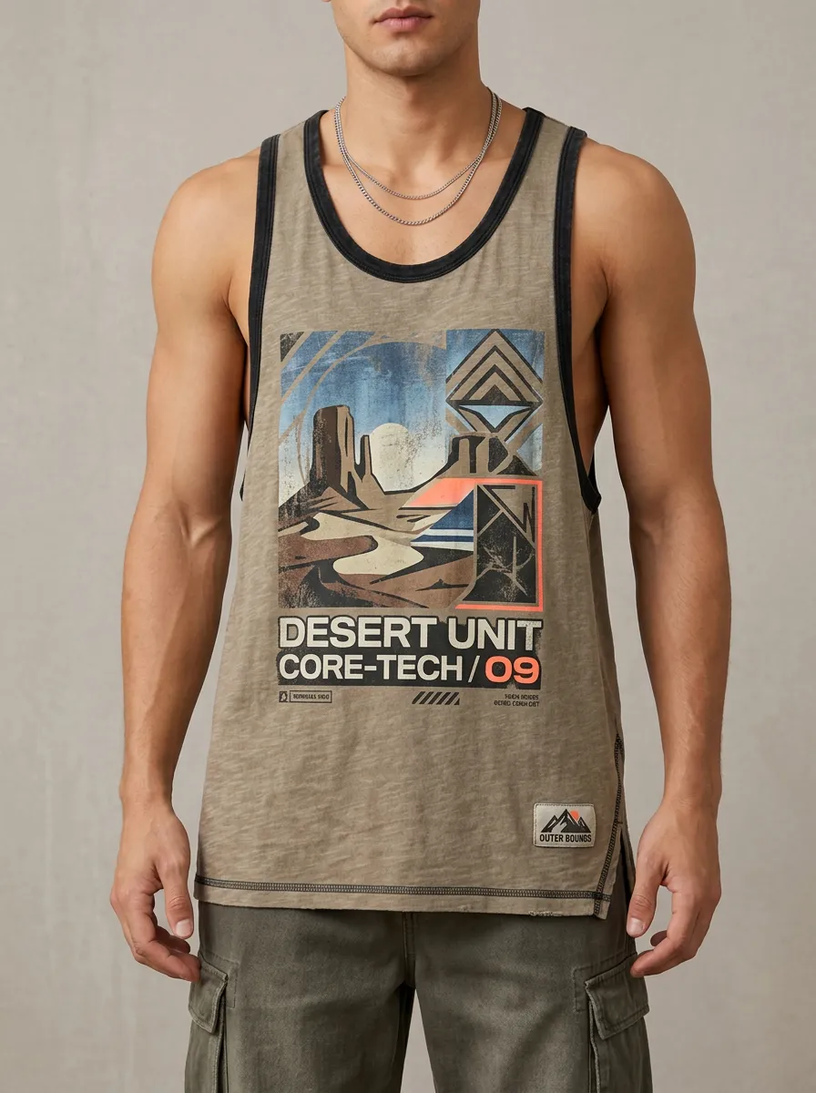 Men's Desert Landscape Core-Tech Printed Tank Top