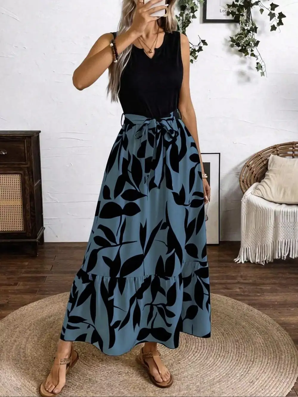 Sleeveless Floral Print Maxi Dress