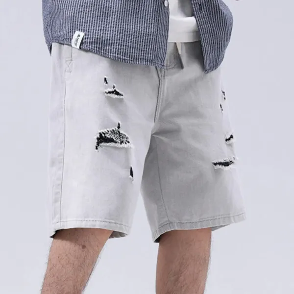 Drawstring Distressed Loose Fit Denim Shorts