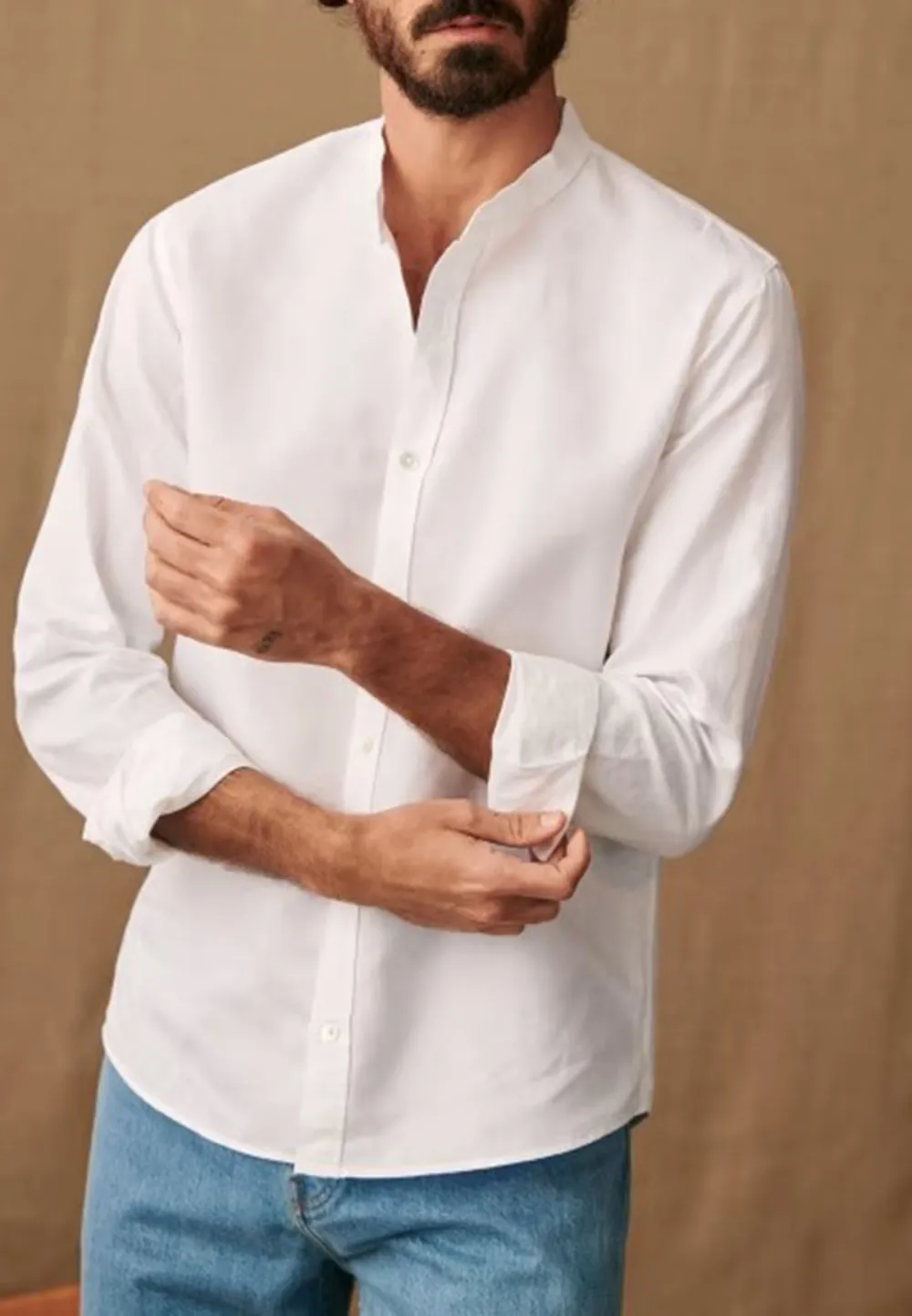 Classic White Cotton Linen Blend Button Up Shirt