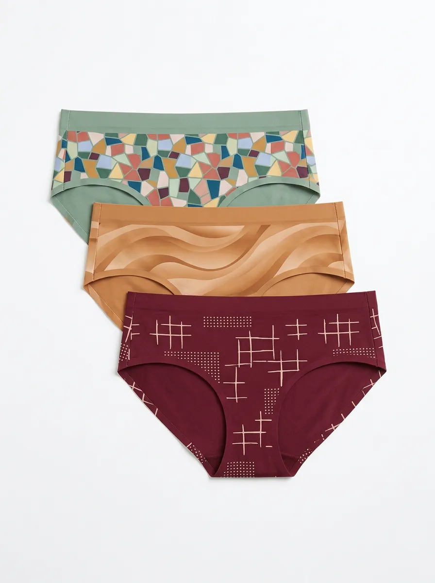 Women's Geometric Wave Grid Printed Three-Pack Panties