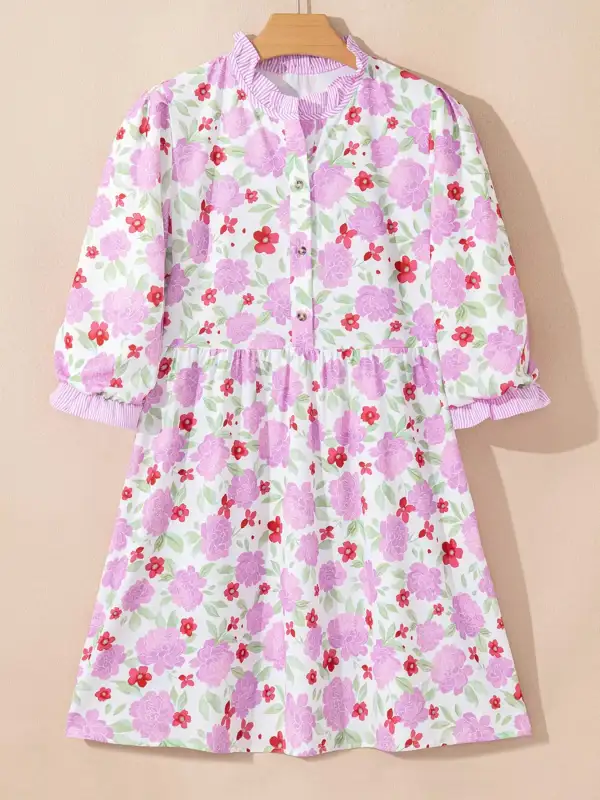 Floral Striped Ruffle Mini Dress