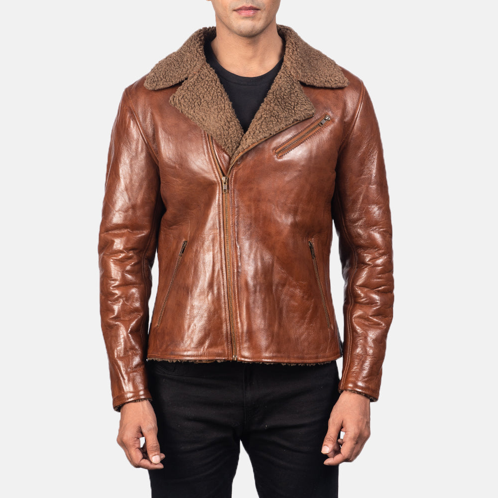 Men's Rugged Leather Shearling Jacket