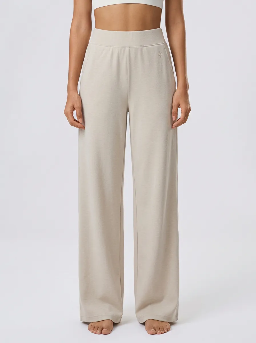 Women's Minimalist Beige Solid Color High Waisted Wide Leg Pants