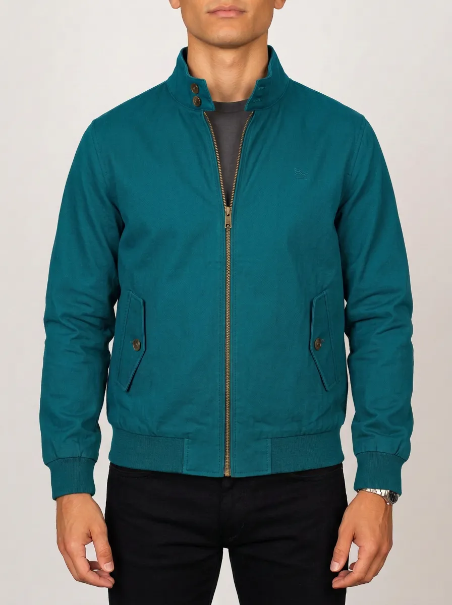 Men's Olive Green Casual Stand Collar Zip-Up Jacket