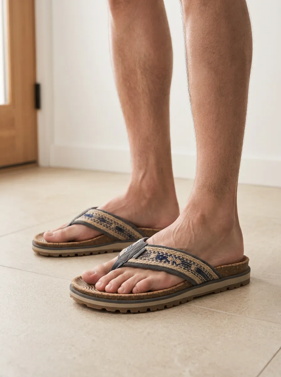 Men's Bohemian Pattern Cork Sole Printed Flip Flops