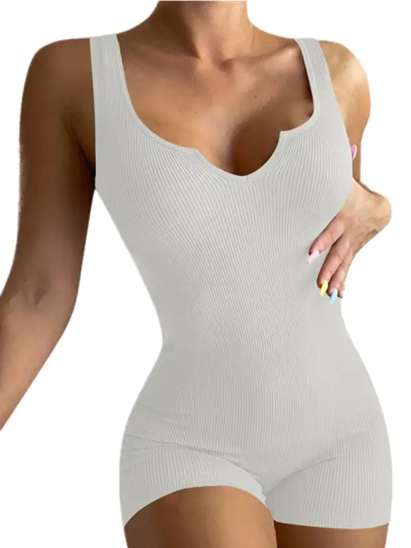 Clean Knit Rib V Neck Tank Jumpsuit
