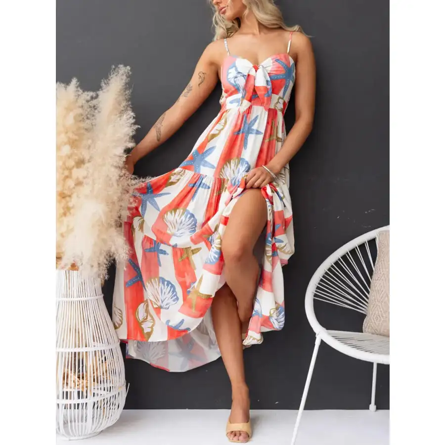 Printed Spaghetti Strap Maxi Dress with Pockets