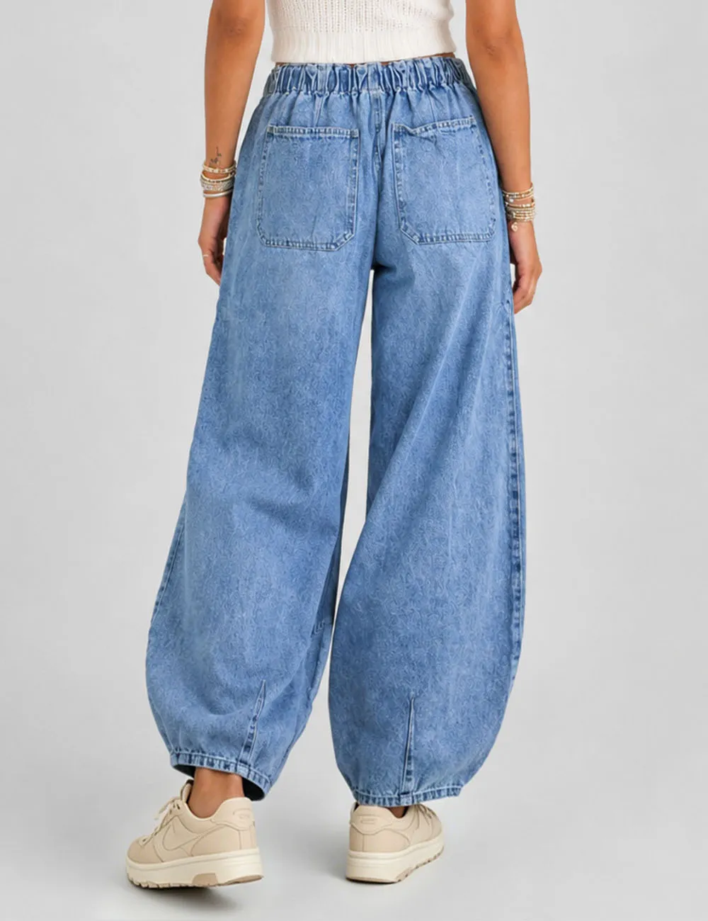 Elastic Waist String Pocket Denim Pants