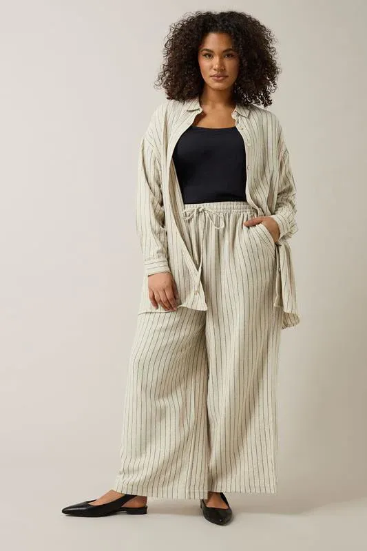 Natural Brown Stripe Print Premium Linen Trousers