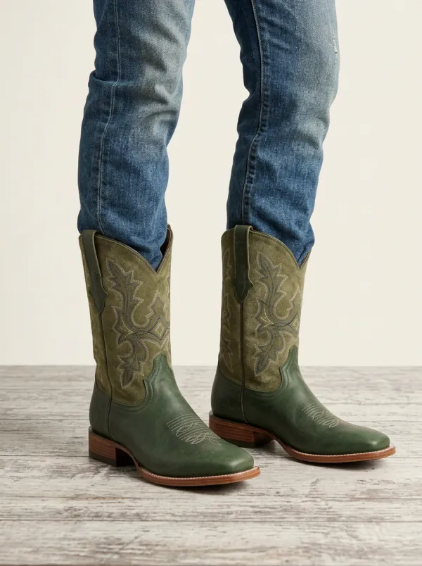Vintage Embroidered Leather Cowboy Boots for Men