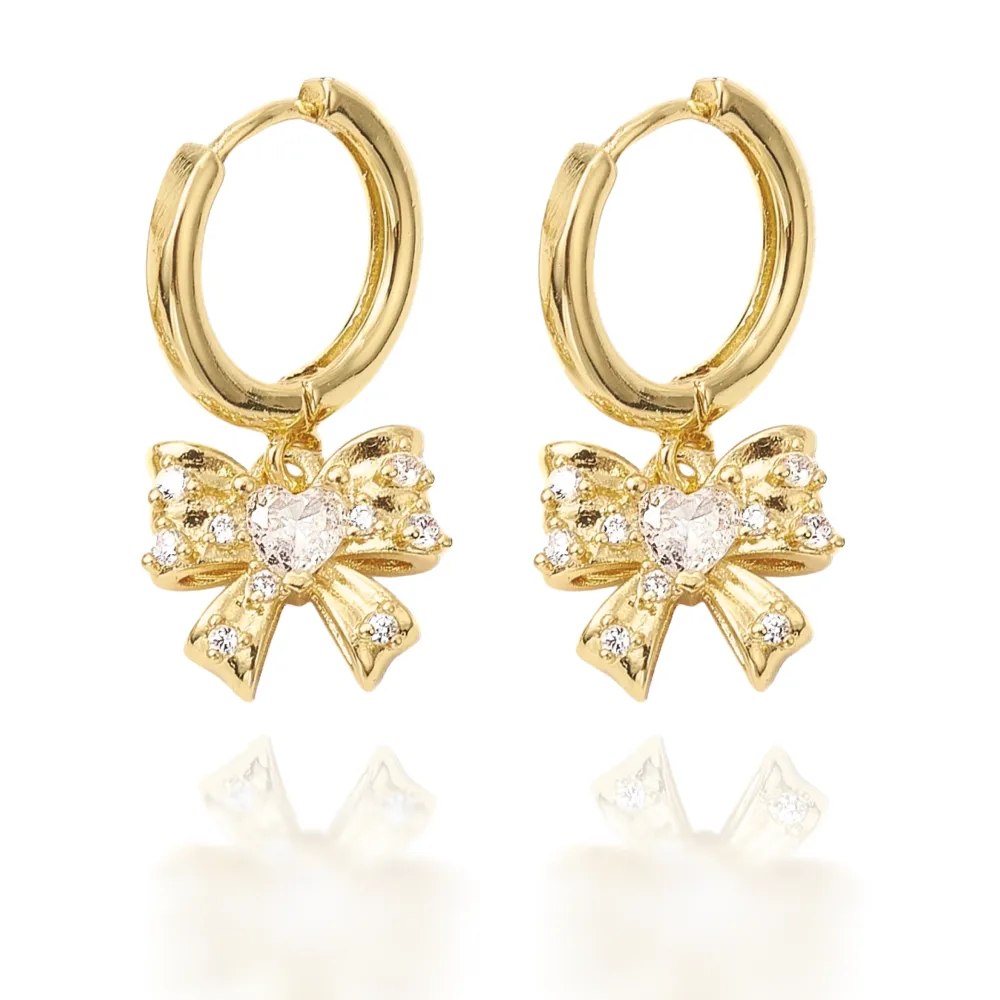 Bow Stone Accent Huggie Earrings