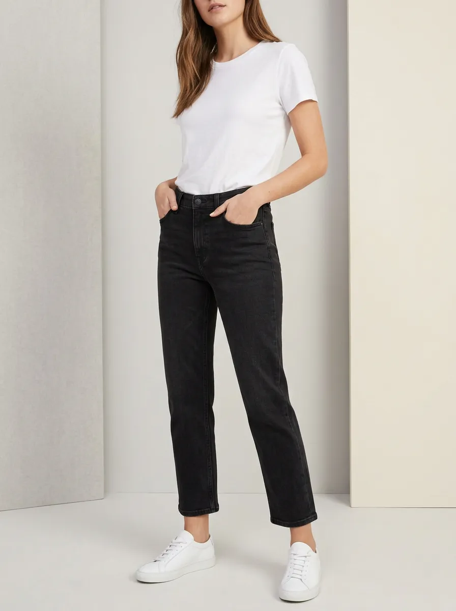 High-Rise Vintage-Wash Classic Women's Straight-Leg Jeans