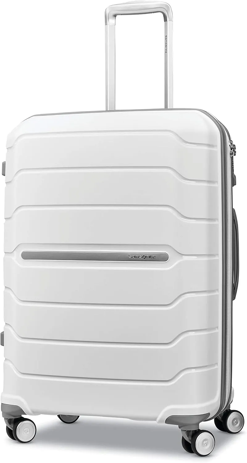 Samsonite Freeform Hardside Carry-On Luggage with Spinner Wheels - Hardshell Suitcase - TSA, Airline-Approved - Expandable Hard Shell, Smooth Rolling Wheels for Lightweight Travel - White/Grey